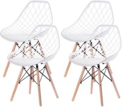 Mid-Century Modern Style Plastic Dsw Shell Dining Chair with Lattice Back and Wooden Dowel Eiffel Legs, Set of 4