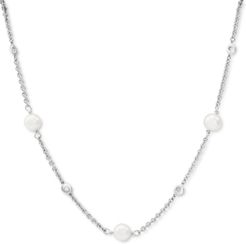 Cultured Freshwater Pearl (7-7-1/2mm) & Diamond (1/6 ct. t.w.) 18" Collar Necklace in Sterling Silver