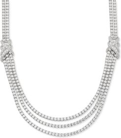 Cubic Zirconia Triple Strand 18" Statement Necklace in Sterling Silver