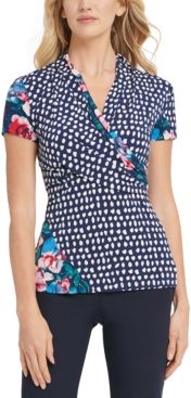Ruched Patchwork-Print Top