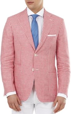 Slim-Fit Pink Gingham Check Blazer