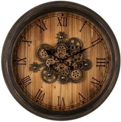 27.76"D Vintage Industral Oversized Wooden/Metal Wall Clock with Moving Gears