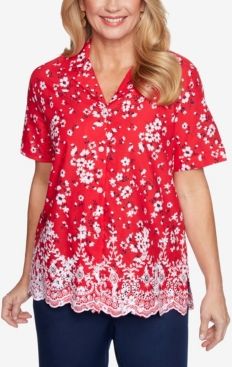 Missy Anchor's Away Tossed Floral Eyelet Shirt