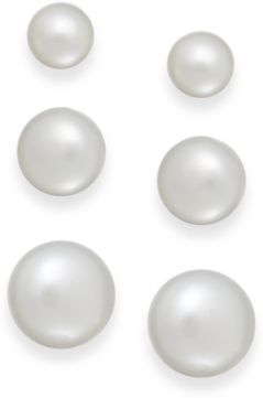 Cultured Freshwater Pearl 3 piece Stud Earring Set in Sterling Silver (6-10mm)