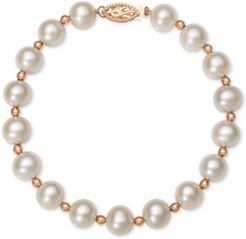 Pink or White Cultured Freshwater Pearl (7-1/2mm) Bracelet in 14k Rose Gold
