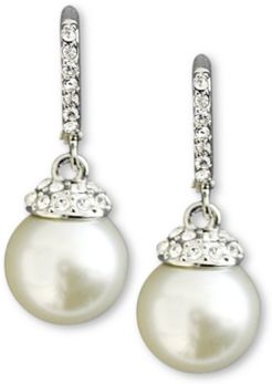 Earrings, Crystal Accent and White Glass Pearl