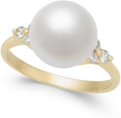 Cultured Freshwater Pearl (10mm) & Diamond (1/4 ct. t.w.) Ring in 14k Gold and White Gold