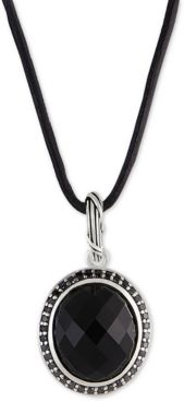 Onyx (8-5/8 ct. t.w.) & Black Spinnel Leather Cord 20" Pendant Necklace in Sterling Silver