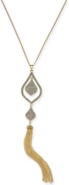 Inc Gold-Tone Crystal & Chain Tassel Pendant Necklace, 28" + 3" extender, Created for Macy's