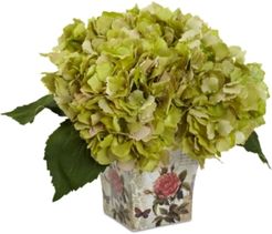 Green Hydrangea Artificial Arrangement with Floral Planter