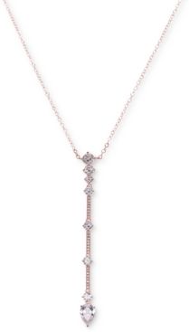 Cubic Zirconia & Stone Bar Lariat Necklace, 17" + 3" extender