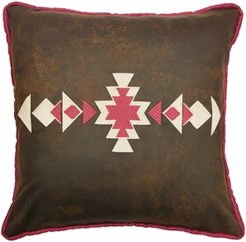 18"x18" Faux Leather Pillow Southwestern Embroidery