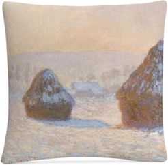 Monet Wheatstacks Snow Effect In Morning 16" x 16" Decorative Throw Pillow