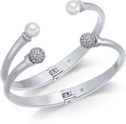 2-Pc. Set Pave Bead & Imitation Pearl Cuff Bracelets, Created for Macy's