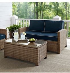 Bradenton 2 Piece Outdoor Wicker Seating Set With Cushions - Loveseat And Glass Top Table