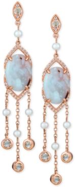 Turquoise Aquaprase (14 x 10mm), White Topaz (1 ct. t.w.) & Cultured Freshwater Pearl (3mm) Drop Earrings in 14k Rose Gold, Created for Macy's
