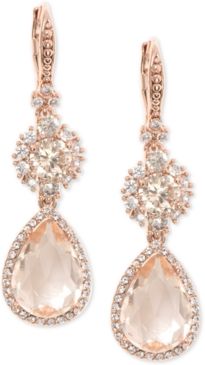 Rose Gold-Tone Crystal Double Drop Earrings
