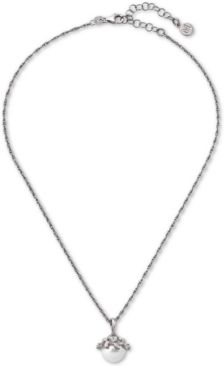 Sterling Silver Cubic Zirconia & Imitation Pearl Pendant Necklace, 14-1/2" + 2" extender