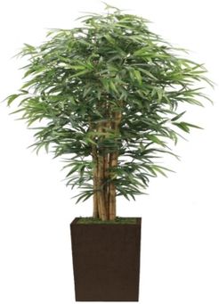 84" Tall Silk Bamboo Tree Artificial Lifelike Faux W/ Brown and Bronze Wood Planter