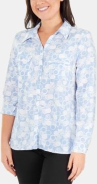 Printed Roll-Tab Button-Up Blouse