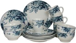 Elama Traditional Blue Rose 16 Piece Dinnerware Set