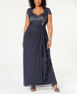 B & A by Betsy & Adam Plus Size Sequined-Lace Ruched Gown