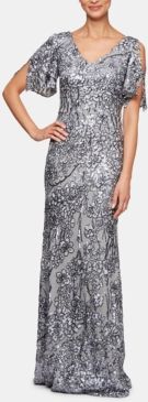 Sequinned Cold-Shoulder Gown