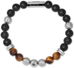 Tiger's Eye (8mm) & Black Lava Bead Bracelet in Stainless Steel, J96B020M