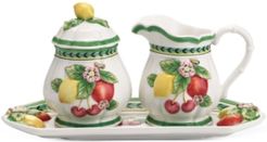 French Garden Figural Sugar and Creamer with Tray