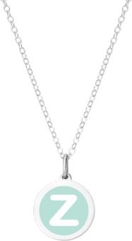 Mini Initial Pendant Necklace in Sterling Silver and Mint Enamel, 16" + 2" Extender