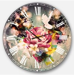 Floral Oversized Round Metal Wall Clock