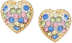Children's Multi-Color Swarovski Crystal Heart Stud Earrings in 14k Gold