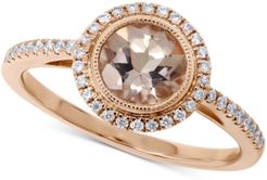 Morganite (7/8 ct. t.w.) & Diamond (1/5 ct. t.w.) Halo Ring in 14k Rose Gold