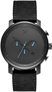 Chrono Black Leather Strap Watch 45mm