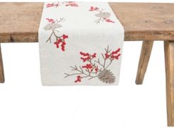 Christmas Pine Cone Crewel Embroidered Table Runner