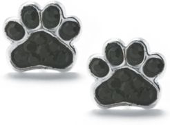 Black Pave Crystal Dog Paw Stud Earrings set in Sterling Silver