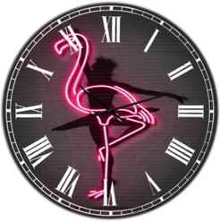 Neon Pink Flamingo and Ballerina Large Modern Wall Clock - 23" x 23" x 1"