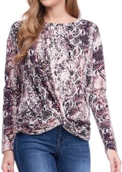 Long Sleeve Print Knot Top