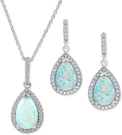 2-Pc. Set Lab-Created Sapphire & Cubic Zirconia Pendant Necklace & Drop Earrings Set in Sterling Silver (Also in Lab-Created Emerald, Ruby & Opal)