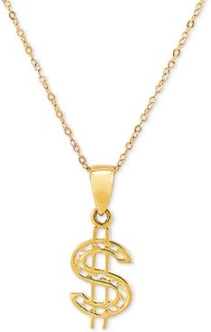 Dollar Sign 18" Pendant Necklace in 10k Gold