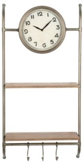 Creative Co-op Wall Clock with Shelves and Hooks
