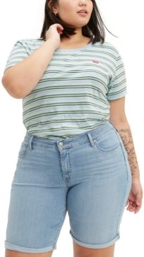 Trendy Plus Size Shaping Denim Bermuda Shorts