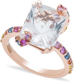 White Quartz and Multi-Colored Sapphire Ring in 14K Rose Gold