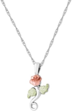 Rose Pendant 18" Necklace in Sterling Silver with 12K Rose and Green Gold
