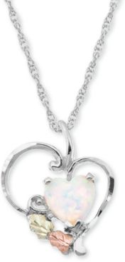 White Opal Heart Pendant 18" Necklace in Sterling Silver with 12K Rose and Green Gold