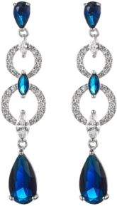 Silver-Tone Sapphire Accent Layered Drop Earrings