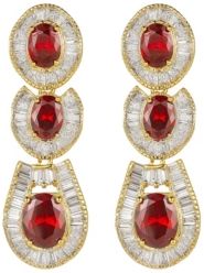 Gold-Tone Ruby Accent Tribal Drop Earrings
