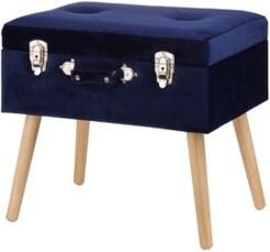 19.7" L Velvet Upholstered Storage Stool with Natural Solid Rubberwood Legs