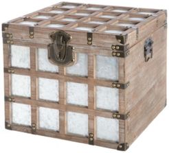 Vintorary Wooden Square Galvanized Metal Lined Storage Trunk, Medium