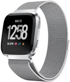 Unisex Fitbit Versa Silver-Tone Stainless Steel Watch Replacement Band